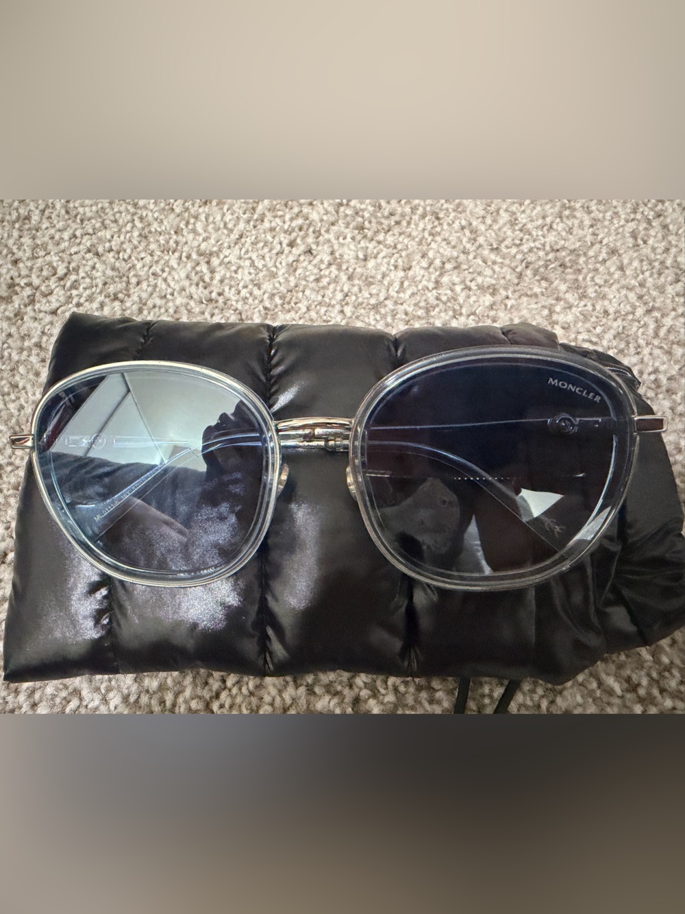 Moncler Clear Frame Sunglasses with Light Blue Lenses size145